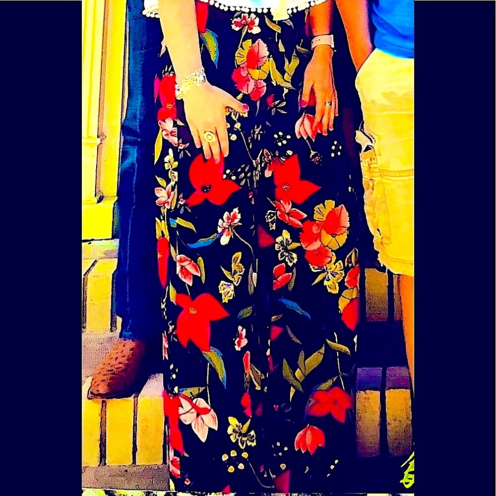 LONG BELL PALAZZO PANTS HIGH SMOOTH WAIST SLIGHT  NAVY CORAL PINK WHITE LIME   M